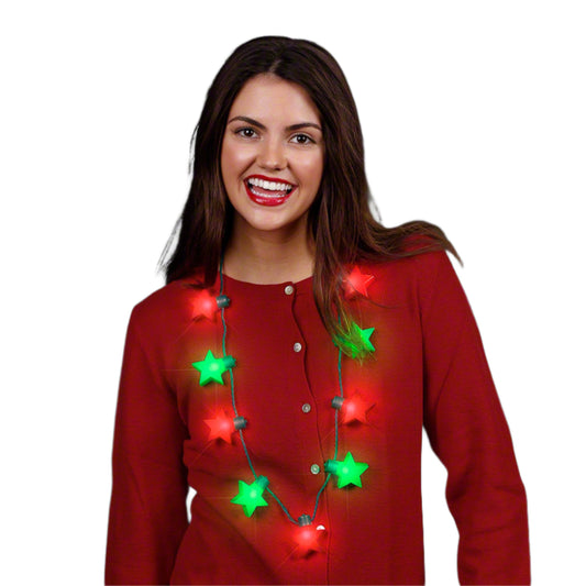 Christmas Stars Red Green LED String Lights Necklace-0